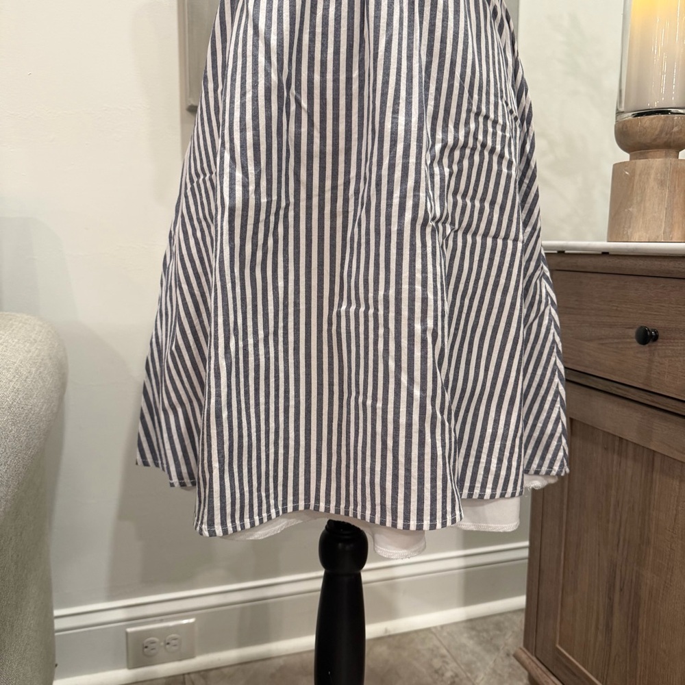 New York & Company Deep Navy and White Striped Midi Dress - Picture 7 of 14